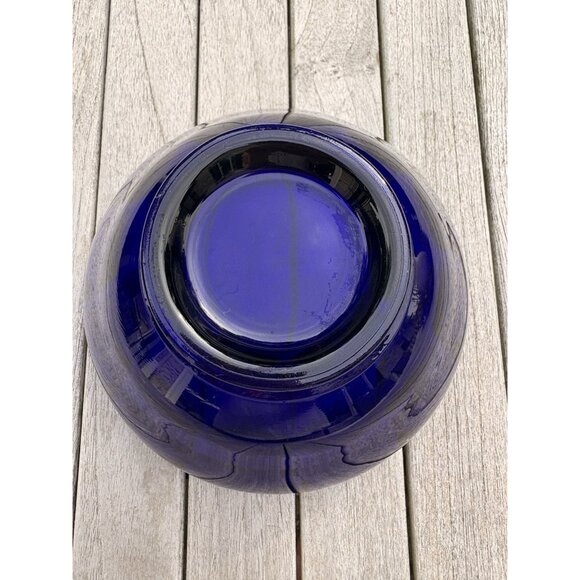 Cobalt Blue Art Glass Bowl Vase w Lily of the Valley Sterling Overlay 1950s 7” - Picture 4 of 10